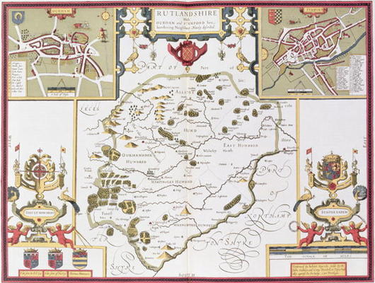Rutlandshire with Oukham and Stanford, engraved by Jodocus Hondius (1563-1612) from John Speed's 'Th from 