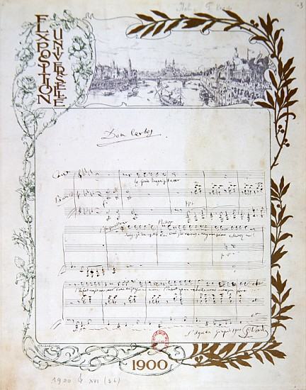Score of the opera, ''Don Carlos'', Giuseppe Verdi (1813-1901) written on paper printed for the Expo from 