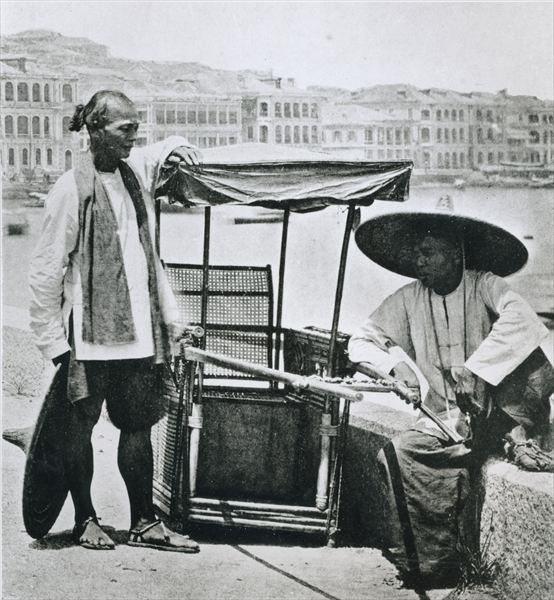Sedan chair in Hong Kong, 1873 (b/w photo)  from 