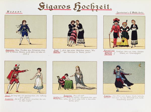 Six scenes from the opera ''The Marriage of Figaro'', by Wolfgang Amadeus Mozart (1756-91) from 