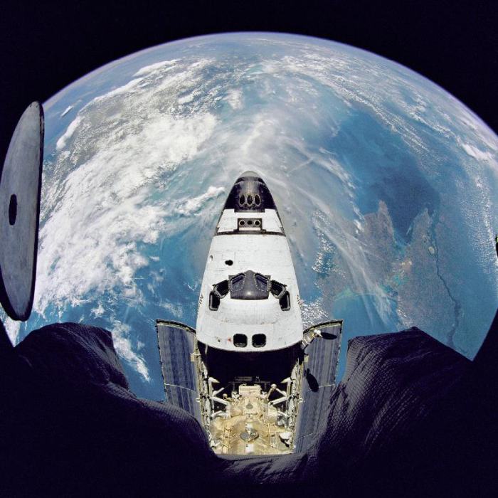 Space shuttle Atlantis from orbital station Mir from 