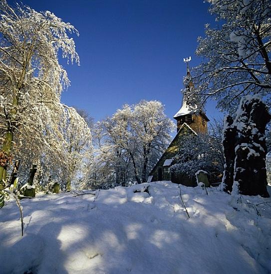 St Peters Church in the snow, Thundersley, Essex from 