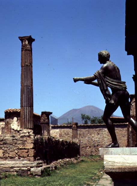 Statue of Apollo, from the Temple of Apollo, with Vesuvius in the background (photo)  from 
