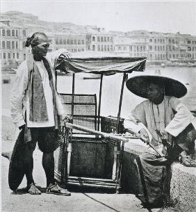 Sedan chair in Hong Kong, 1873 (b/w photo) 
