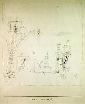 Stage building site, 1928 (no 44) (pen on paper on cardboard) 