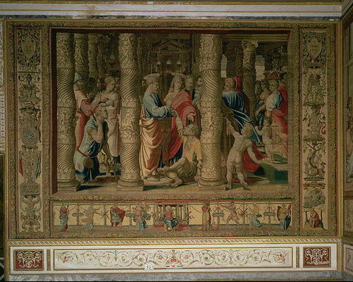 St. Peter and St. John heal a cripple at the gate of the temple, from the Brussels Tapestries, repli from 