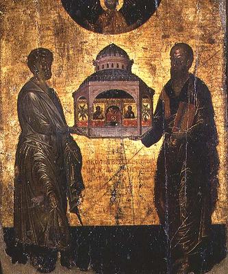 St. Peter and St. Paul presenting God with a Temple, icon, Veneto-Cretan school, 15th century (tempe from 