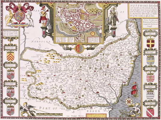 Suffolk and the situation of Ipswich, engraved by Jodocus Hondius (1563-1612) from John Speed's 'The from 