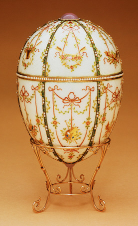 The Kelch Bonbonniere Egg Shown In A Gold Egg-Stand Of Scroll Design, By Faberge 1899-1903 from 