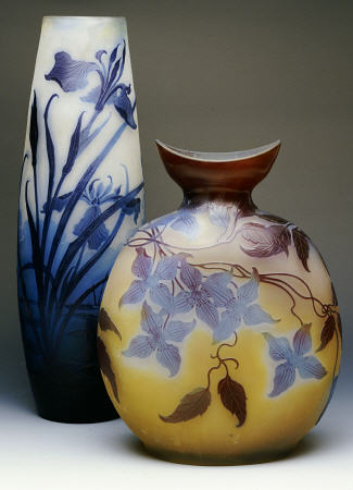 Two Galle Double-Overlay Acid-Etched Vases from 
