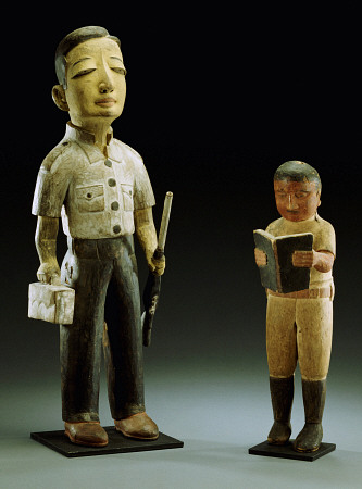 Two Makonde Figures Of European Men, One Readng A Book from 
