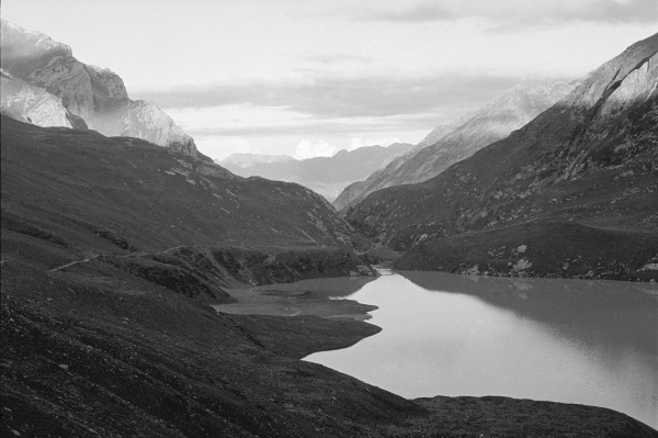 Unknown high altitude lake above Pahalgam (b/w photo)  from 