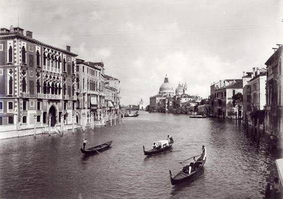 View of the Grand Canal with gondolas (b/w photo) from 