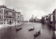 View of the Grand Canal with gondolas (b/w photo)
