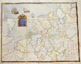 Watercolour Map On Vellum Of Northern Europe By Salomon De Caus, 1624