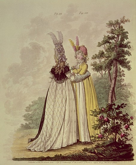 Walking dresses from N. Heideloff''s `Gallery of Fashion'', 1796; from 