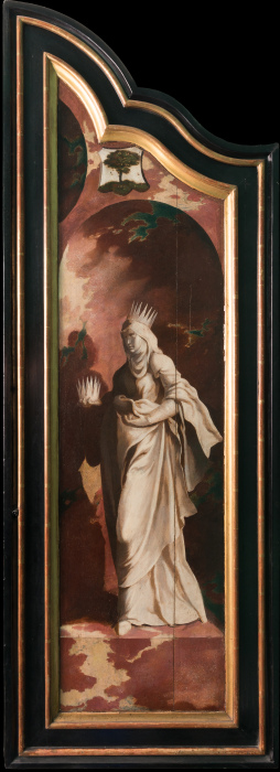 Triptychon mit der Kreuzigung Christi, Heiligen und Stifterfamilie. Rechter Außenflügel: Heilige Eli from Nordniederländischer Meister um 1530