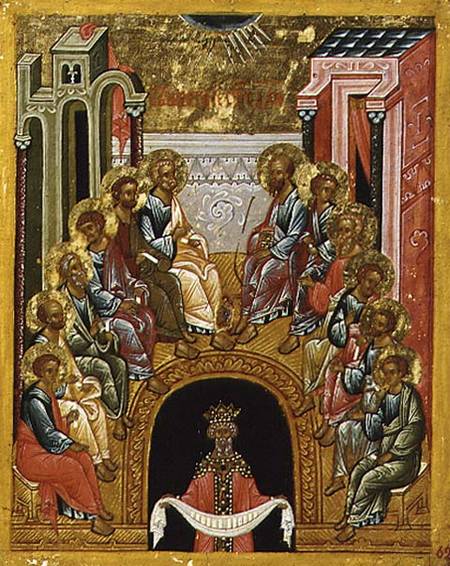 The Descent of the Holy Spirit, Russian icon from the Cathedral of St. Sophia from Novgorod School