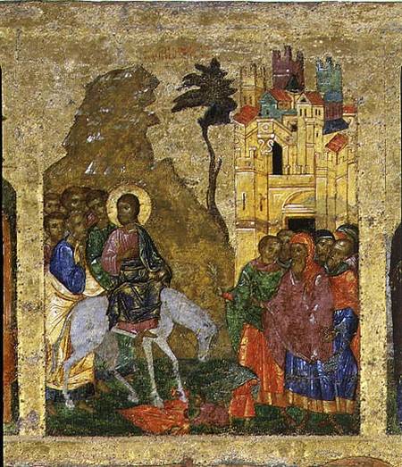 The Entry into Jerusalem, Russian icon from the iconostasis in the Cathedral of St. Sophia from Novgorod School