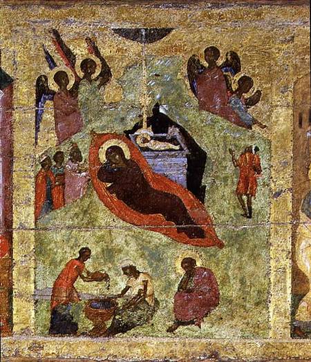 The Nativity of Our Lord, Russian icon from the iconostasis in the Cathedral of St. Sophia from Novgorod School