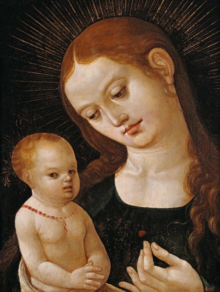 Maria, dem Jesuskind eine Erdbeere reichend. from Oberdeutsch