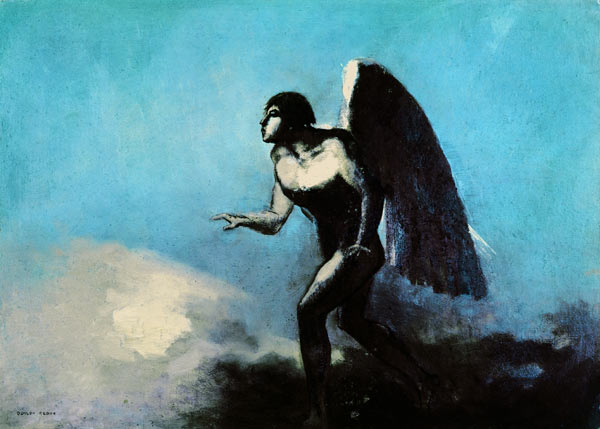 The Winged Man or, Fallen Angel, before 1880 (oil on cardboard) from Odilon Redon
