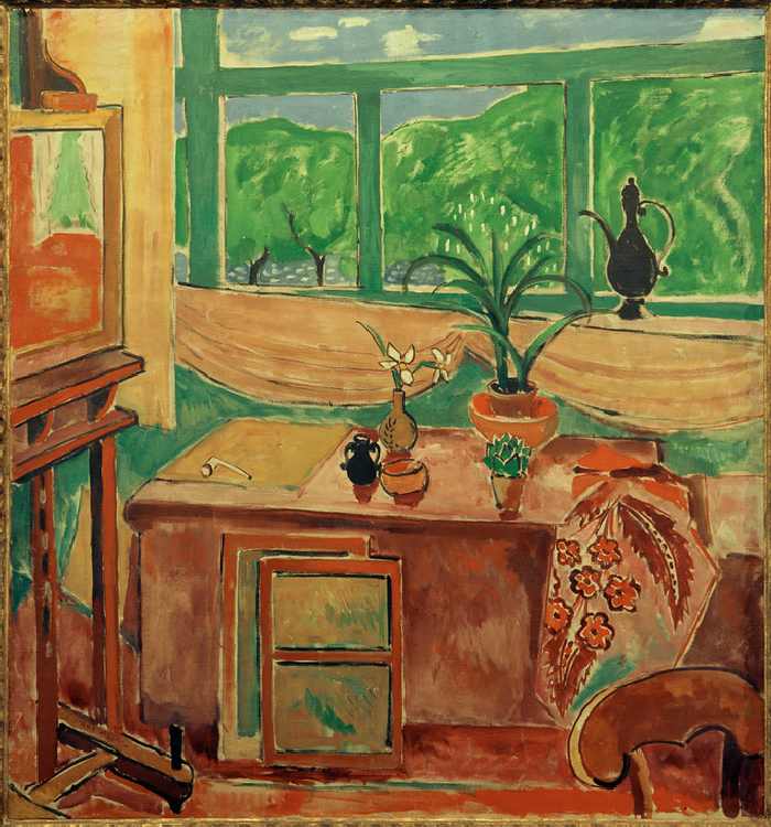 Studio still-life with iris and many– paned window from Oskar Moll