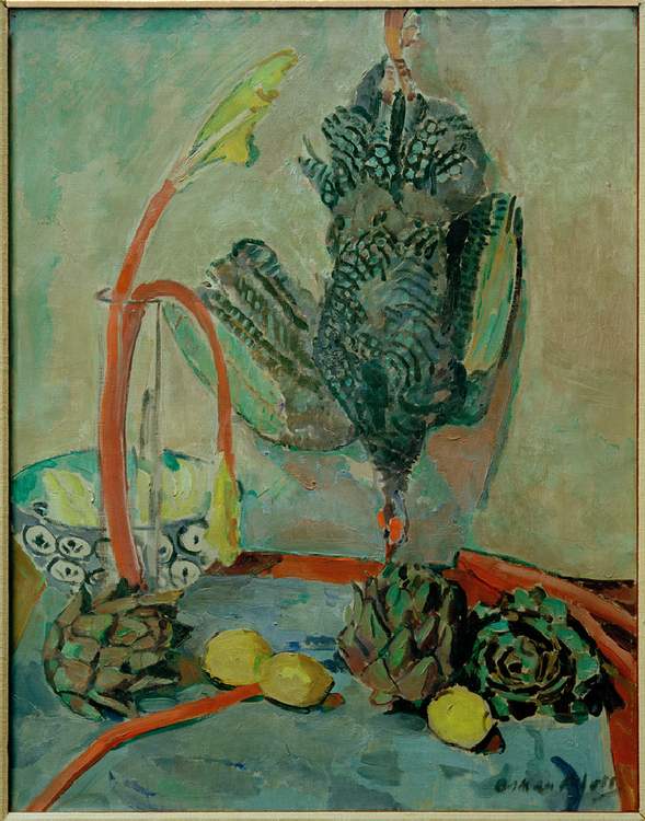 Still life with guinea fowl and artichokes from Oskar Moll