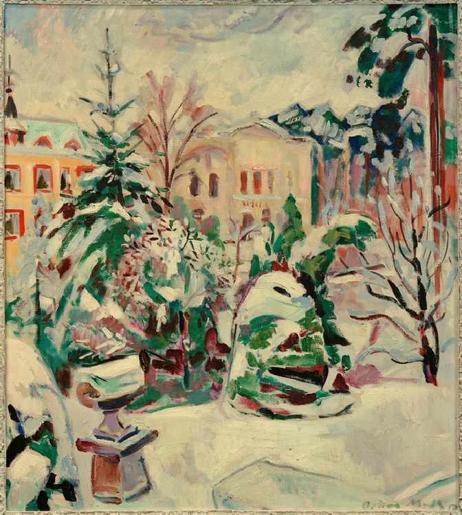 Park with Snow and Houses from Oskar Moll