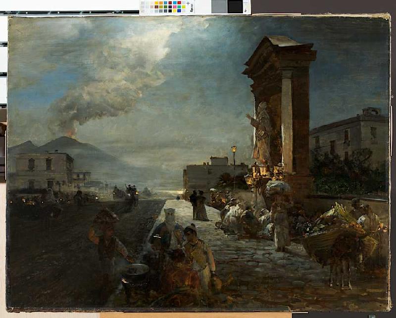 Die Via di Marinella in Neapel mit Blick auf den Vesuv bei heraufziehendem Gewitter from Oswald Achenbach