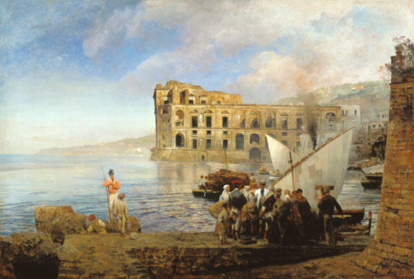 Bucht bei Neapel mit dem Palast der Königin Johanna. from Oswald Achenbach