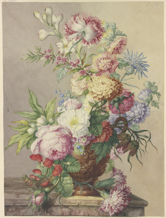 Blumenstrauß in einer Vase auf einem Marmortisch from Oswald Wijnen