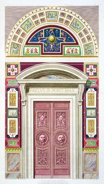 Doorway to the Raphael Loggia at the Vatican, from 'Delle Loggie di Rafaele nel Vaticano', engraved from P. Savorelli