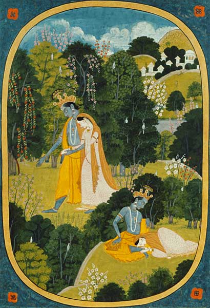 Radha and Krishna walking in a grove, Kangra, Himachal Pradesh, Pahari School, 1820-25 from Pahari School