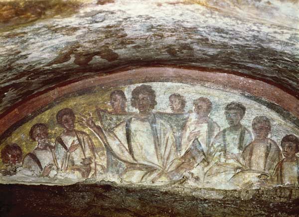 Christ teaching surrounded by the Apostles from Paleo-Christian
