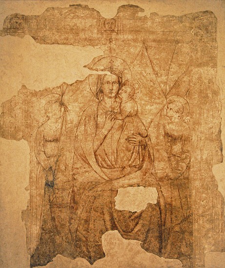 Madonna and Child Enthroned, drawing for a fresco (sinopia on paper) from Paolo di Stefano Badaloni Schiavo