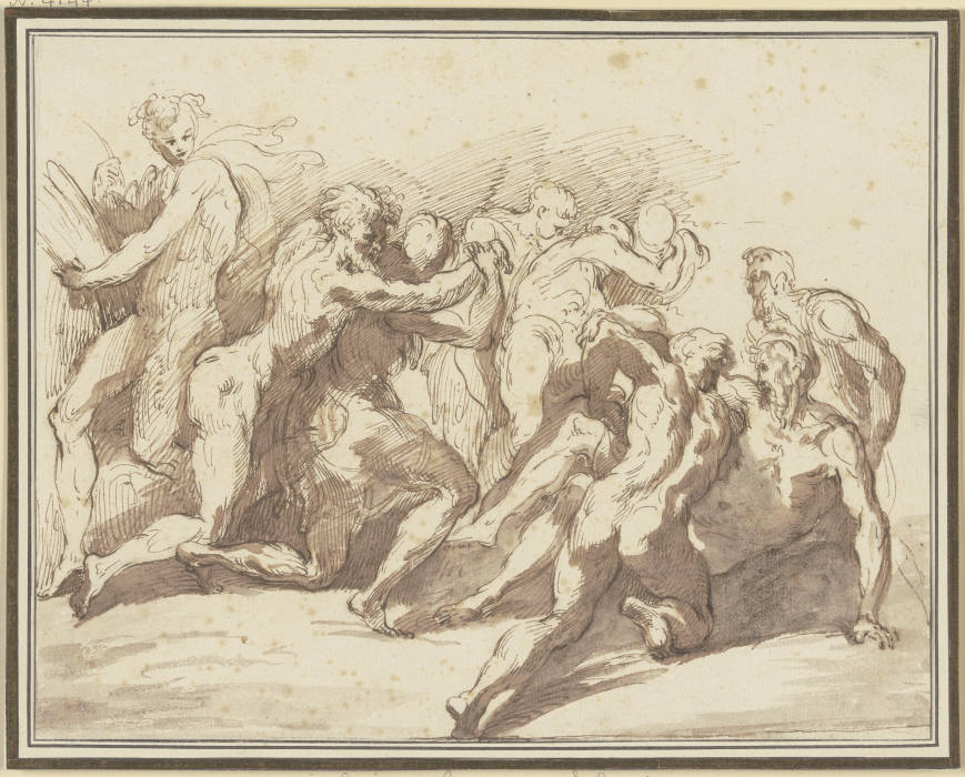 Komposition mit neun nackten Männern, die einen Transport von Kranken und Verwundeten darstellen from Paolo Farinati