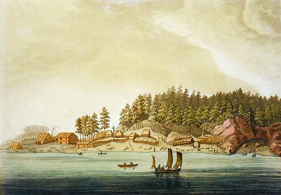Early settlement of Vancouver (colour engraving) from Paolo Fumagalli