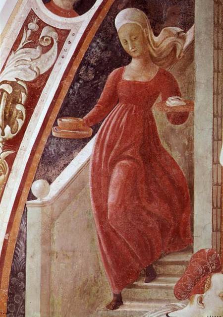 The Birth of the Virgin, detail of a maid servant descending a staircase, from the fresco cycle of T from Paolo Uccello