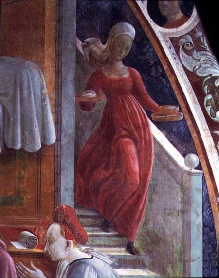 The Birth of the Virgin, detail of a servant girl from the fresco cycle The Lives of the Virgin and from Paolo Uccello