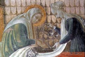 The Nativity of the Virgin, detail depicting St. Anne washing her hands, from the Chapel of the Assu