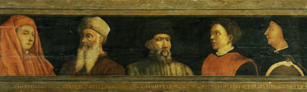  Portraits of Giotto (c.1266-1337) Uccello, Donatello (c.1386-1466) Manetti (c.1405-60) and Brunelle from Paolo Uccello