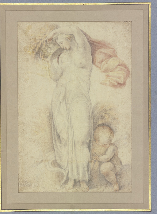 Ceres mit Ährenkorb, dabei ein geflügelter Putto mit Garbe from Parmigianino