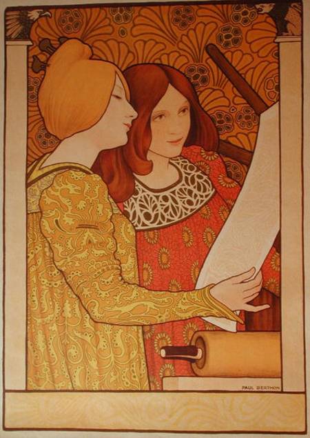 Two girls with a printing press from Paul Berthon