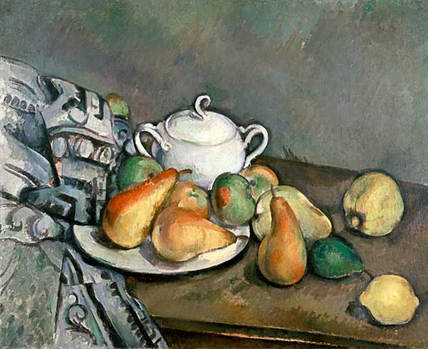 Sugar bowl,apples a.cloth from Paul Cézanne