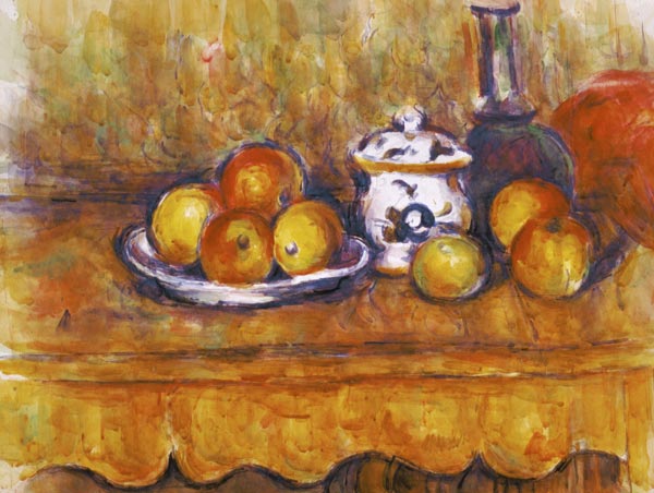 Stillleben mit blauer Flasche und Zuckerdose Aquarell from Paul Cézanne