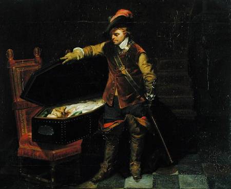 Oliver Cromwell (1599-1658) with the Coffin of Charles I (1600-49) from Paul Delaroche