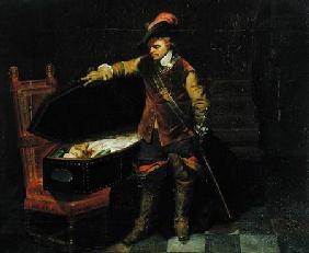 Oliver Cromwell (1599-1658) with the Coffin of Charles I (1600-49)
