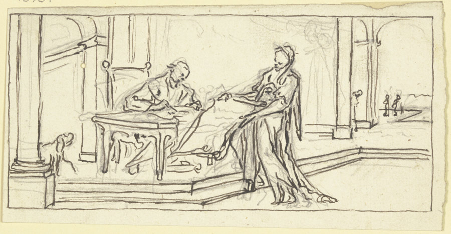 Justinus, an einem Tisch sitzend, exzerpiert sein Werk aus den Schriften des Trogus Pompejus from Paul Egell