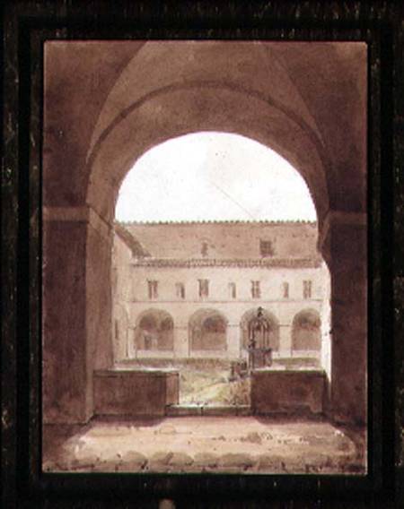 View of a Cloister with a Well (sepia w/c on paper) from Paul Emile Detouche
